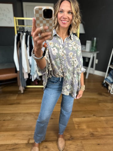 Kind Of Love Floral Button-Down Top - Grey-Eesome-Anna Kaytes Boutique, Women's Fashion Boutique in Grinnell, Iowa