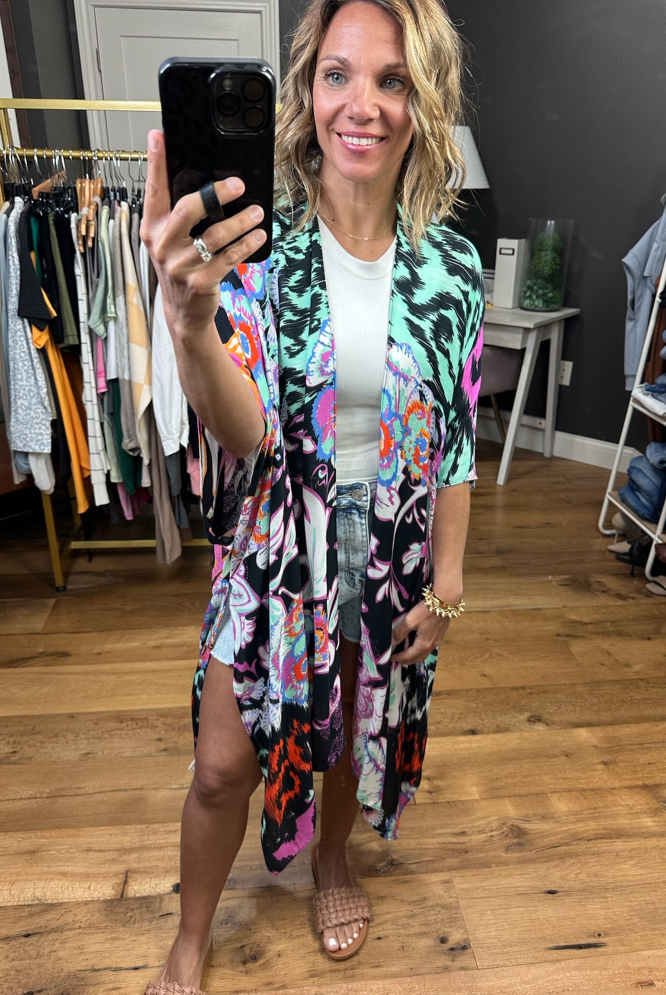 Making My Way Patterned Kimono - Black Multi-Kimonos-Urbanista 25u2299-Anna Kaytes Boutique, Women's Fashion Boutique in Grinnell, Iowa