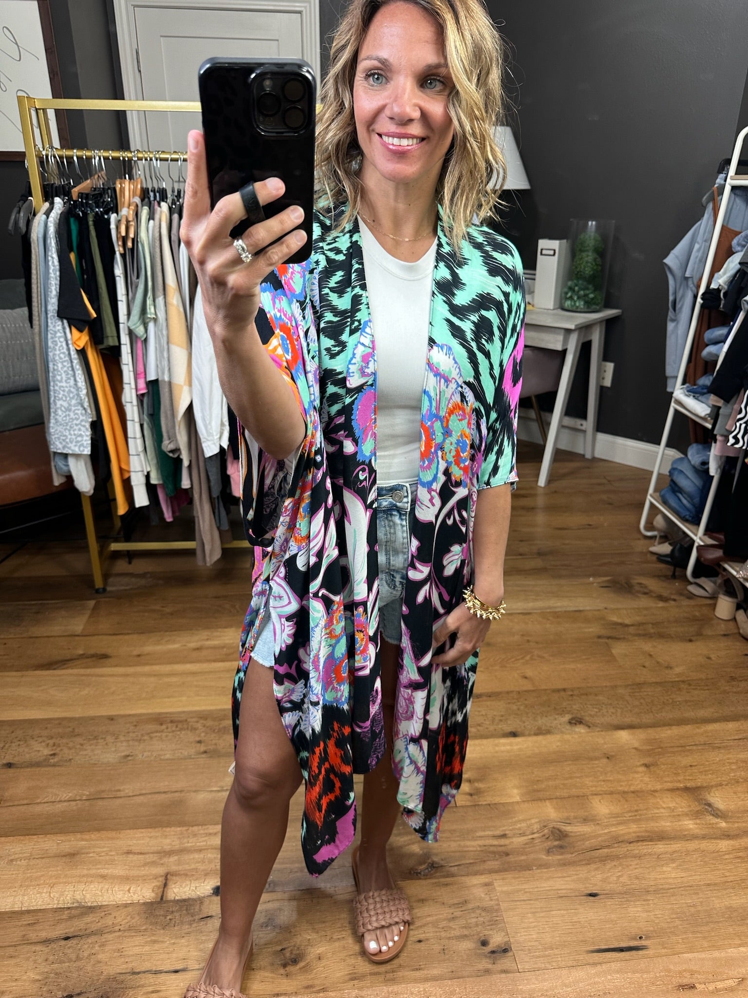 Making My Way Patterned Kimono - Black Multi-Kimonos-Urbanista 25u2299-Anna Kaytes Boutique, Women's Fashion Boutique in Grinnell, Iowa