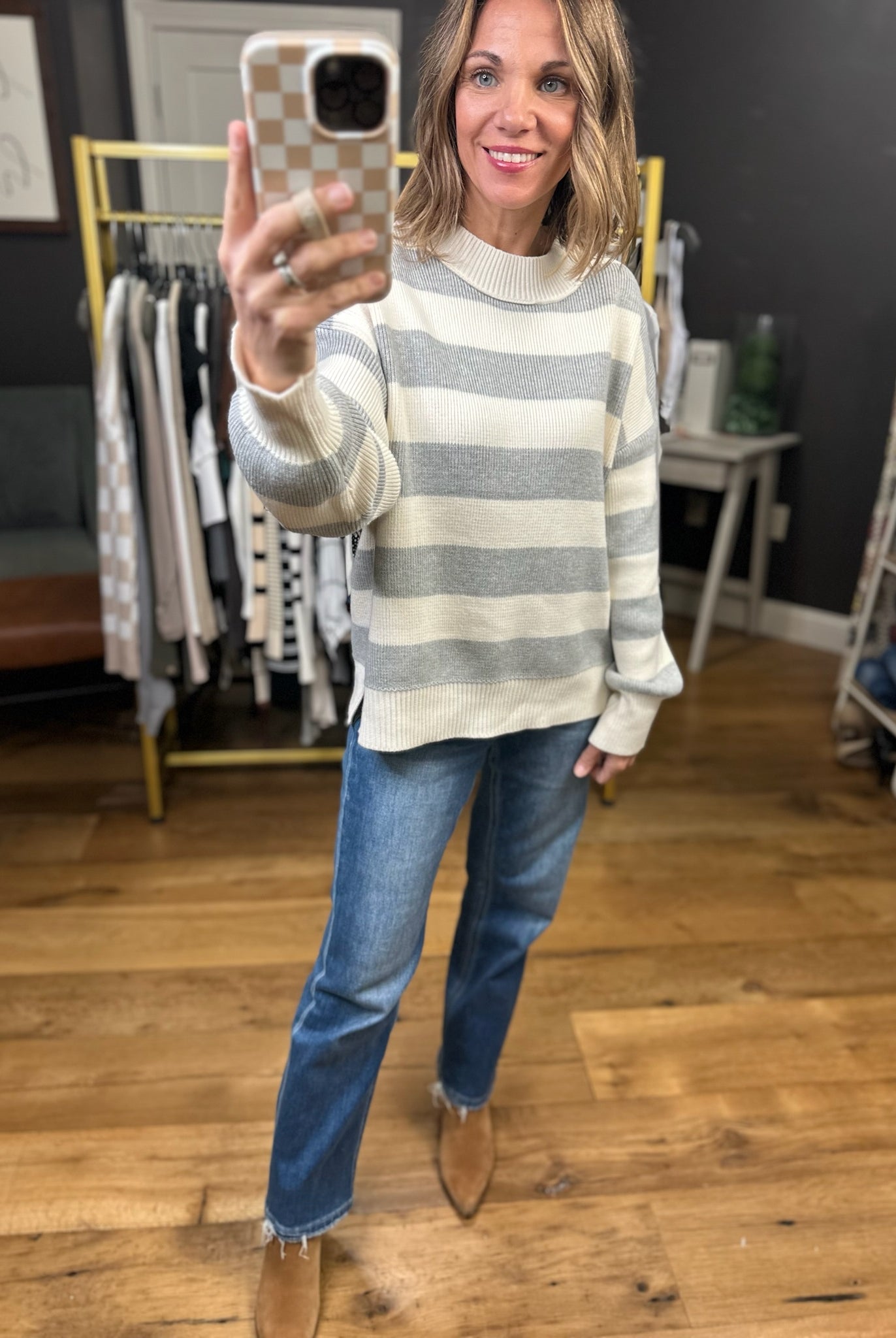 Good Days Striped Sweater - Heather Grey-Be Cool-Anna Kaytes Boutique, Women's Fashion Boutique in Grinnell, Iowa