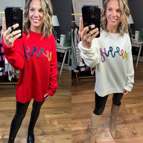 Very Merry Tinsel Script Sweater - Multiple Options-Haptics HCW3206A-Anna Kaytes Boutique, Women's Fashion Boutique in Grinnell, Iowa