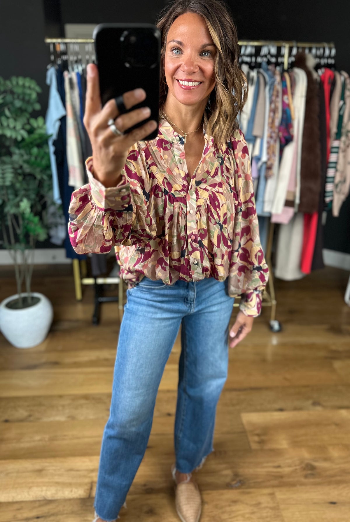 Time Goes By Patterned Top-Long Sleeves-ee:some-Anna Kaytes Boutique, Women's Fashion Boutique in Grinnell, Iowa