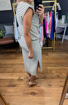 Heard Right Cap Sleeve Top + Side Slit Skirt Set - Ivory/Black-Skirts-Skies Are Blue-Anna Kaytes Boutique, Women's Fashion Boutique in Grinnell, Iowa