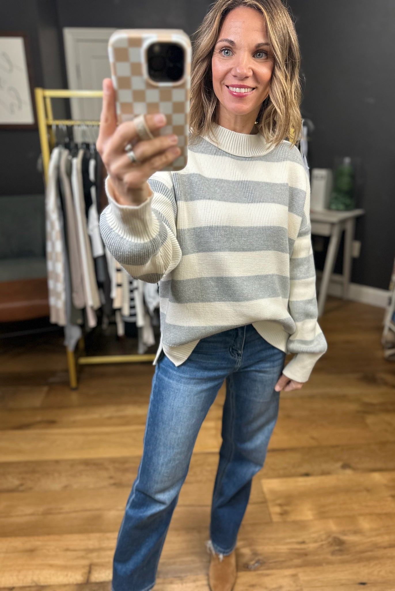Good Days Striped Sweater - Heather Grey-Be Cool-Anna Kaytes Boutique, Women's Fashion Boutique in Grinnell, Iowa