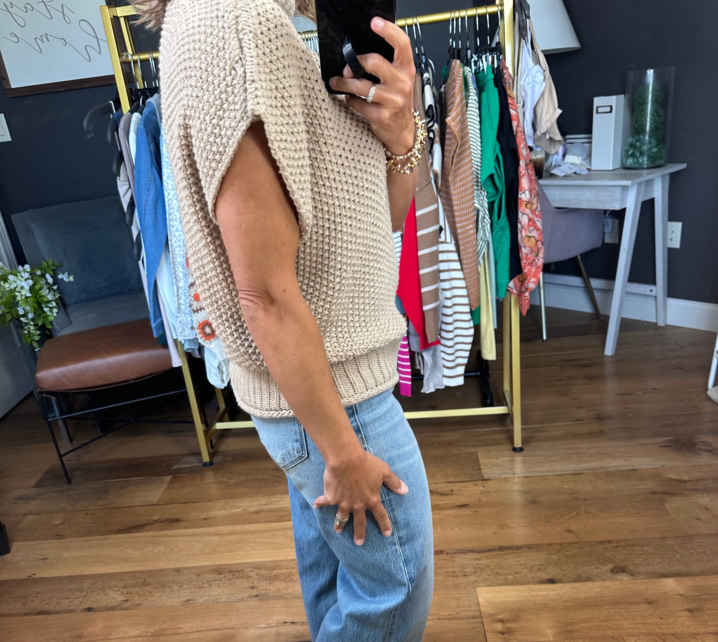 **Take Me Out Mock-Neck Sleeveless Sweater - Light Mocha-Sweaters-She & Sky SS9359-Anna Kaytes Boutique, Women's Fashion Boutique in Grinnell, Iowa