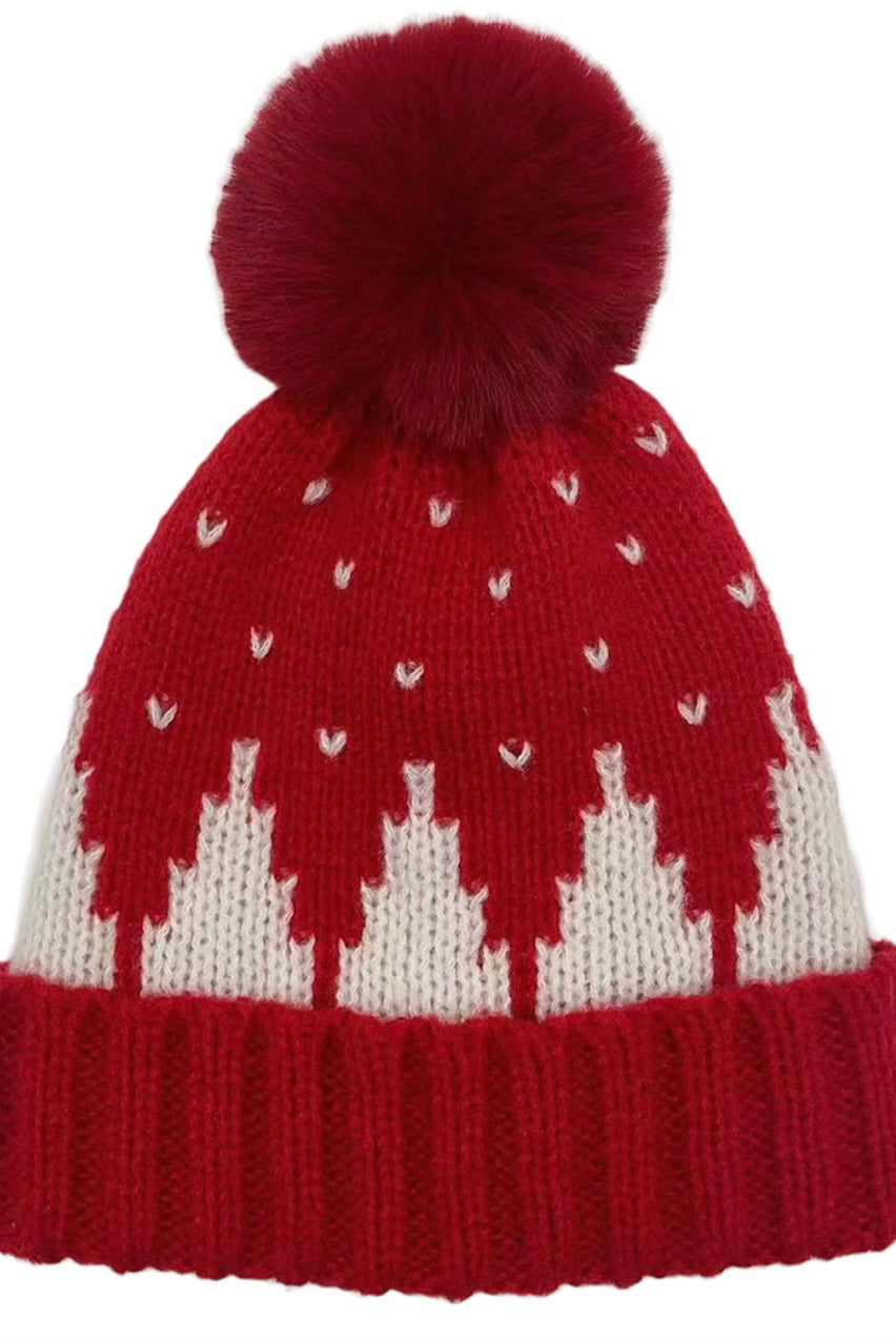 Snowing Mountain Holiday Beanie- Red/White-Beanies-Joia YCB-320035-Anna Kaytes Boutique, Women's Fashion Boutique in Grinnell, Iowa