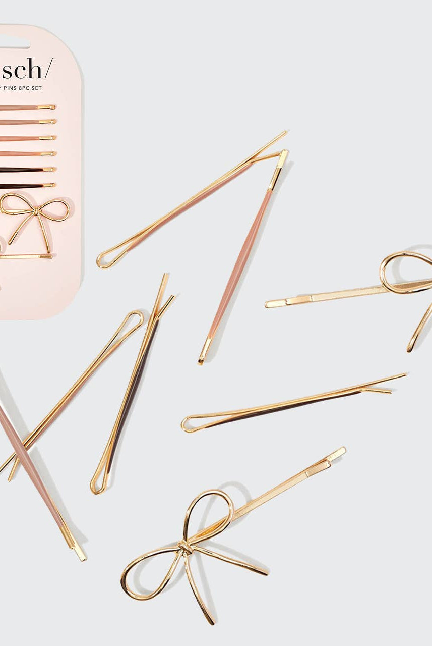 Metal Enamel Cloud & Bow Bobby Pins 8pc Set - Rosewood-Hair Accessories-KITSCH-Anna Kaytes Boutique, Women's Fashion Boutique in Grinnell, Iowa