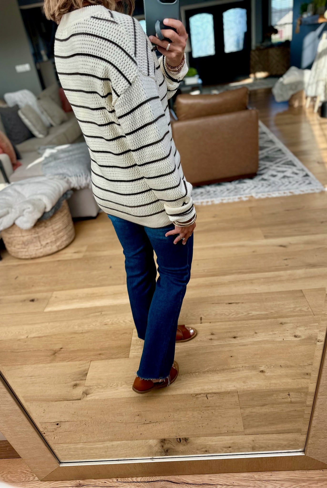 Newly Discovered Striped V-Neck Knit Sweater-Thread & Supply-Anna Kaytes Boutique, Women's Fashion Boutique in Grinnell, Iowa