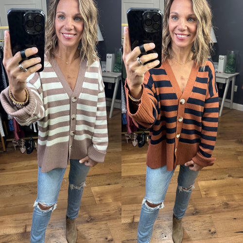 Now Is The time Striped Boyfriend Fit Cardigan - Multiple Options-Entro J21101-Anna Kaytes Boutique, Women's Fashion Boutique in Grinnell, Iowa