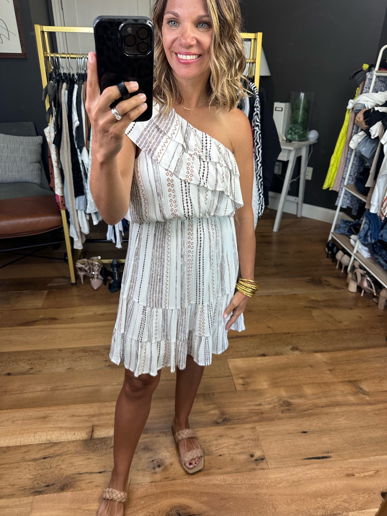 Free Your Mind Multi Print One-Shoulder Dress - Ivory Multi