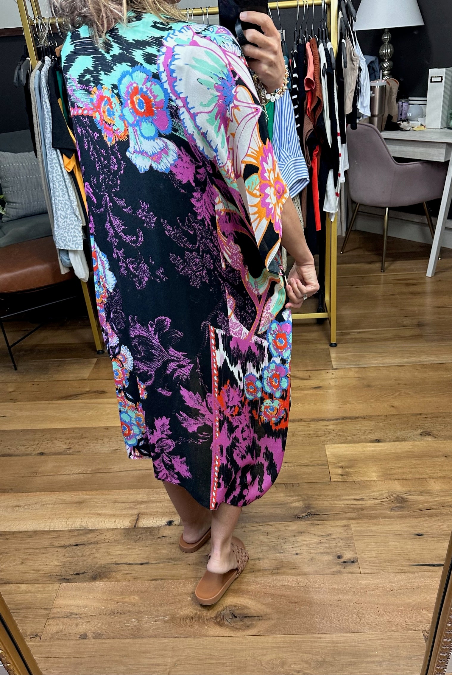 Making My Way Patterned Kimono - Black Multi-Kimonos-Urbanista 25u2299-Anna Kaytes Boutique, Women's Fashion Boutique in Grinnell, Iowa