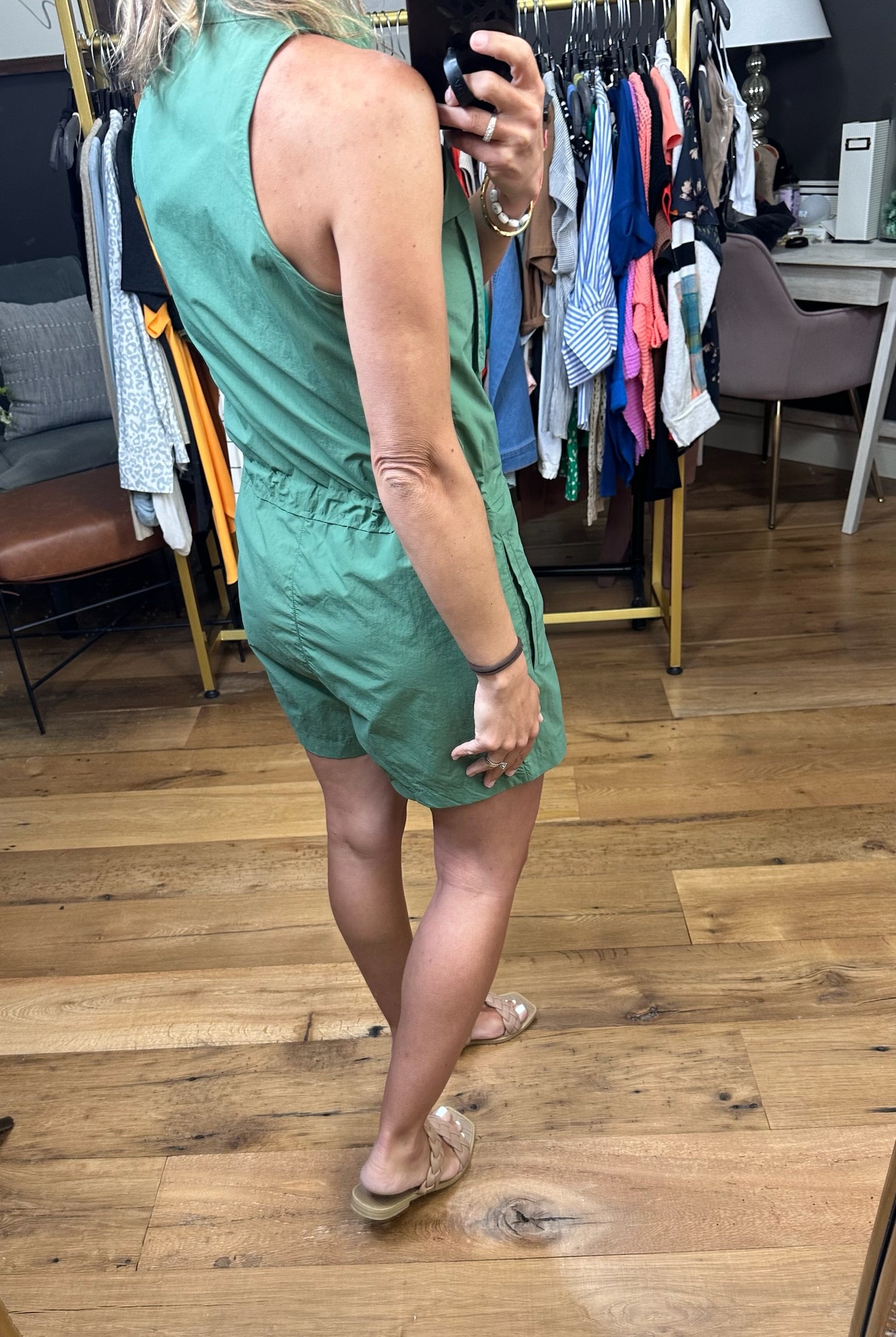 In My Power Sleeveless Utility Romper - Dark Basil-Rompers-Mono B-Anna Kaytes Boutique, Women's Fashion Boutique in Grinnell, Iowa