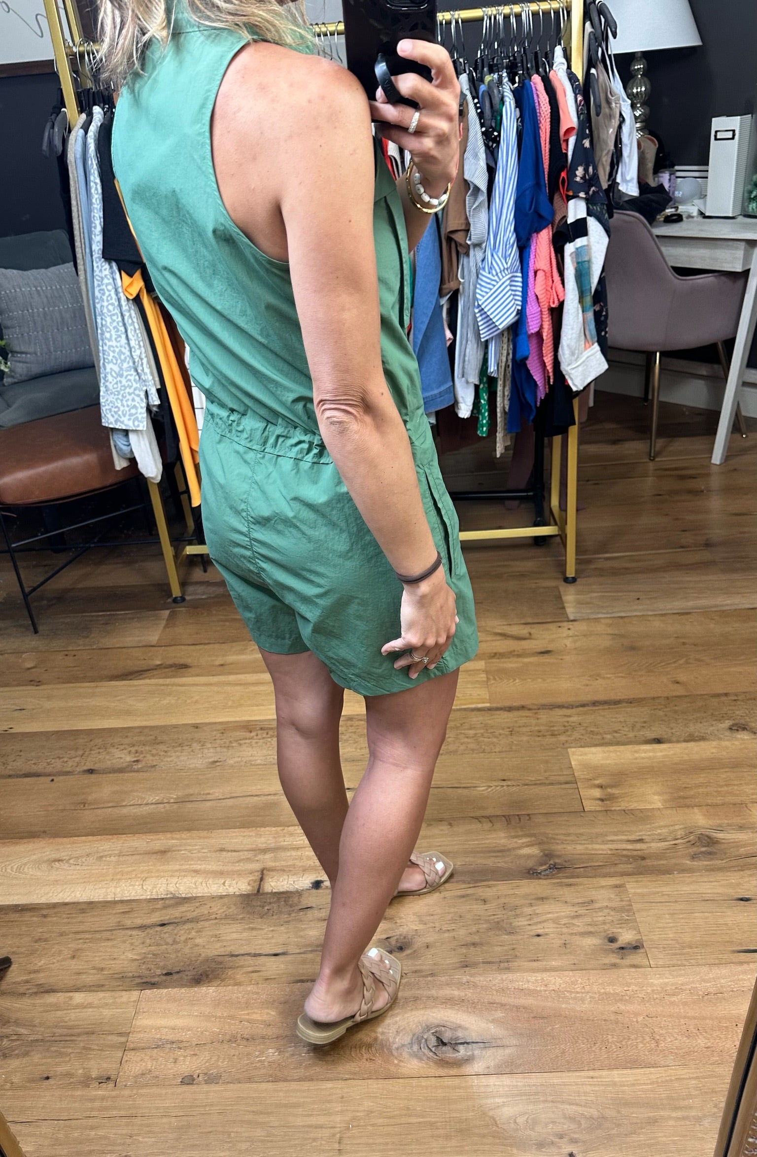 In My Power Sleeveless Utility Romper - Dark Basil-Rompers-Mono B-Anna Kaytes Boutique, Women's Fashion Boutique in Grinnell, Iowa