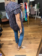 In The Best Way Flutter Sleeve Patterned Top - Navy-Short Sleeves-Skies ArE Blue 45306-Anna Kaytes Boutique, Women's Fashion Boutique in Grinnell, Iowa