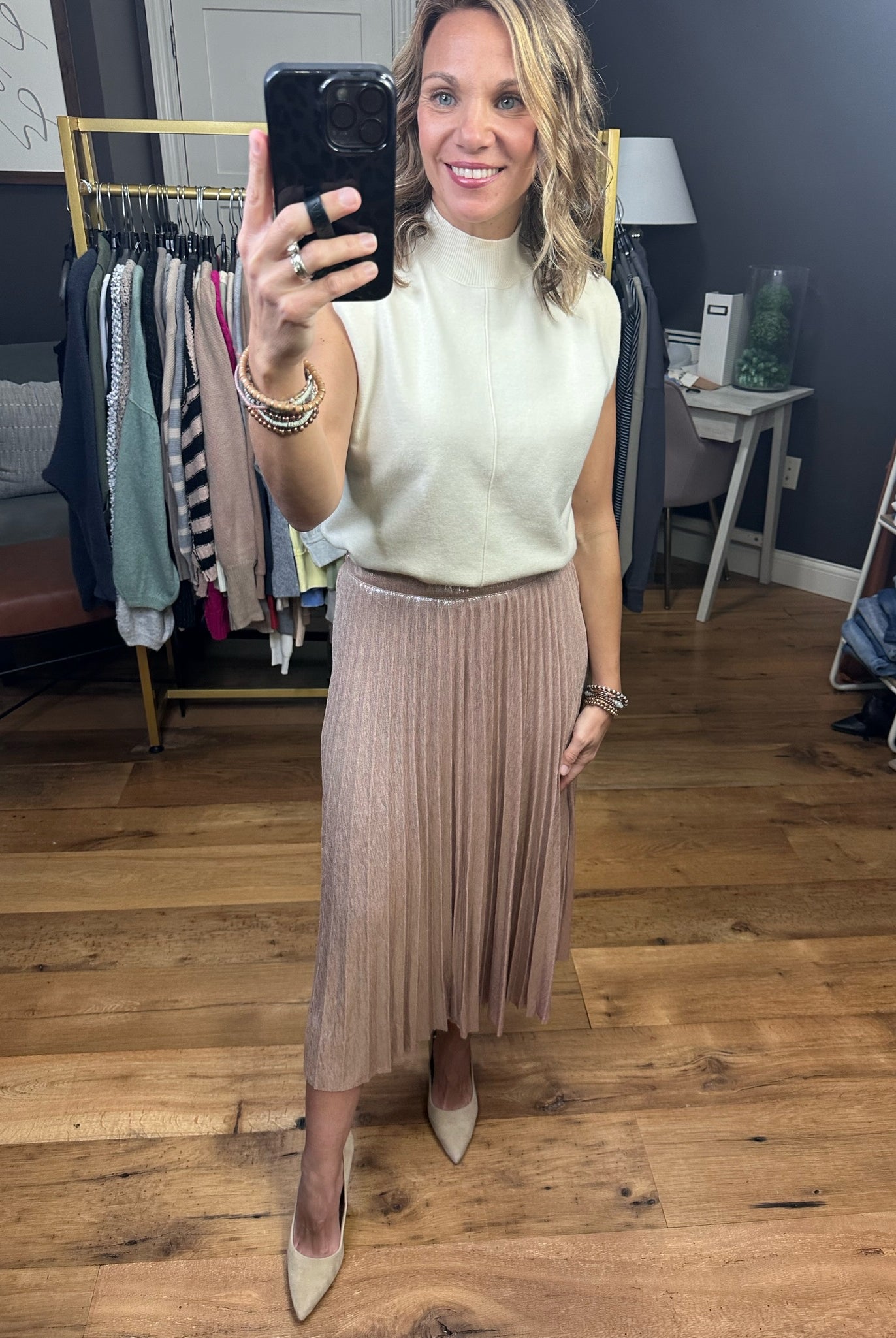 Perfectly You Pleated Midi Skirt - Blush-Skirts-Skies Are Blue 52766-Anna Kaytes Boutique, Women's Fashion Boutique in Grinnell, Iowa