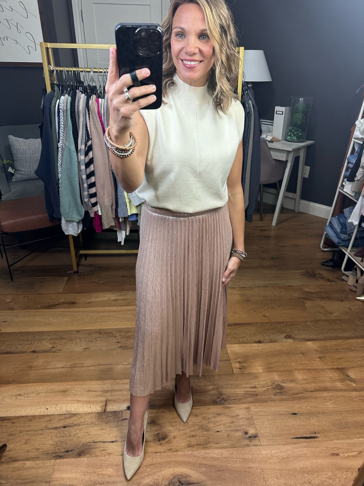 Perfectly You Pleated Midi Skirt - Blush-Skirts-Skies Are Blue 52766-Anna Kaytes Boutique, Women's Fashion Boutique in Grinnell, Iowa