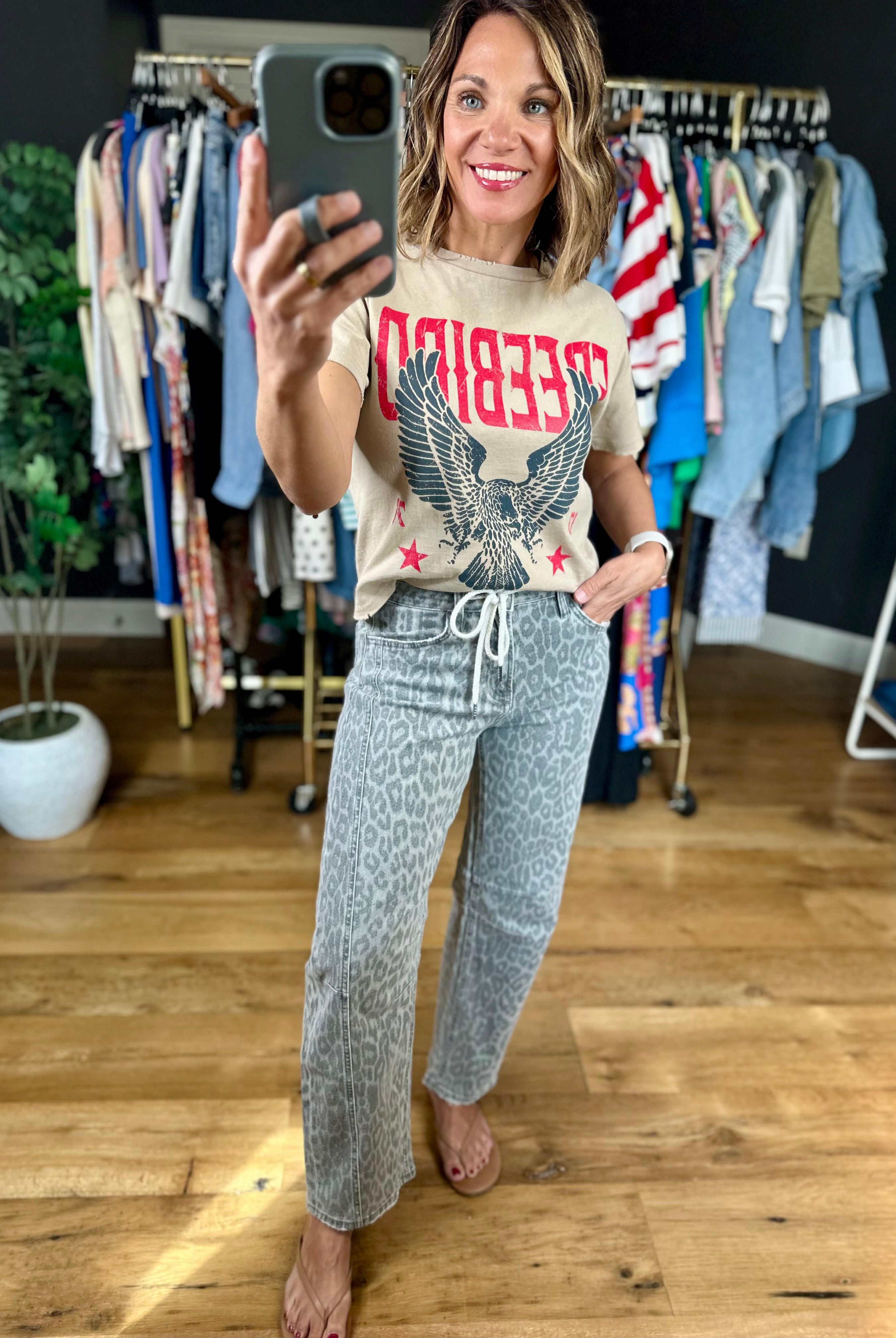 The Tia Leopard Barrel Jeans-Pants-Vervet-Anna Kaytes Boutique, Women's Fashion Boutique in Grinnell, Iowa