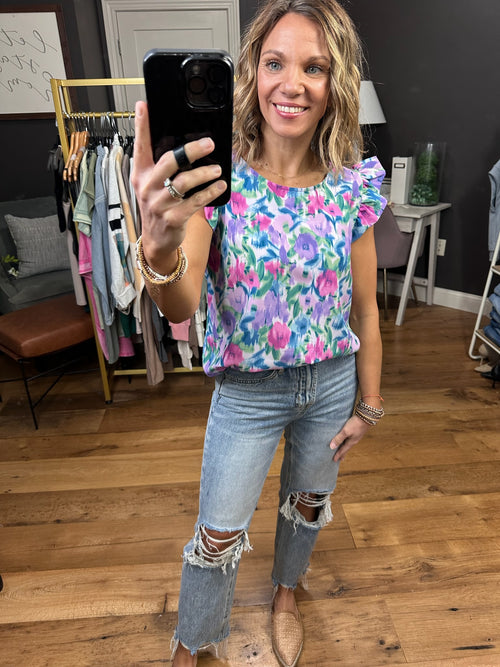 Daydreamer Watercolor Floral Top - Orchid-Les Amis T1382-U-Anna Kaytes Boutique, Women's Fashion Boutique in Grinnell, Iowa