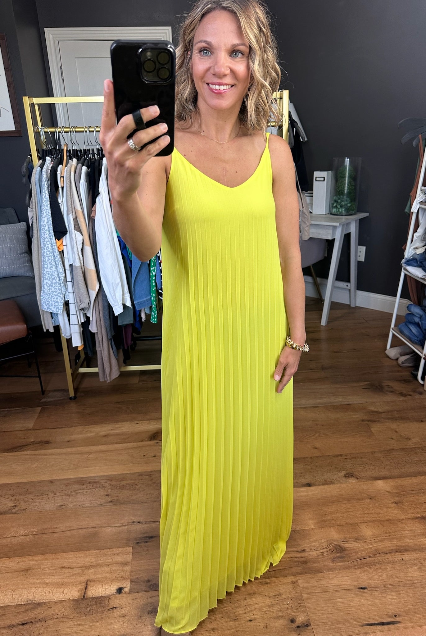Moonlight In Mexico Pleated Maxi Dress - Lime Yellow-Dresses-Skies Are Blue-Anna Kaytes Boutique, Women's Fashion Boutique in Grinnell, Iowa