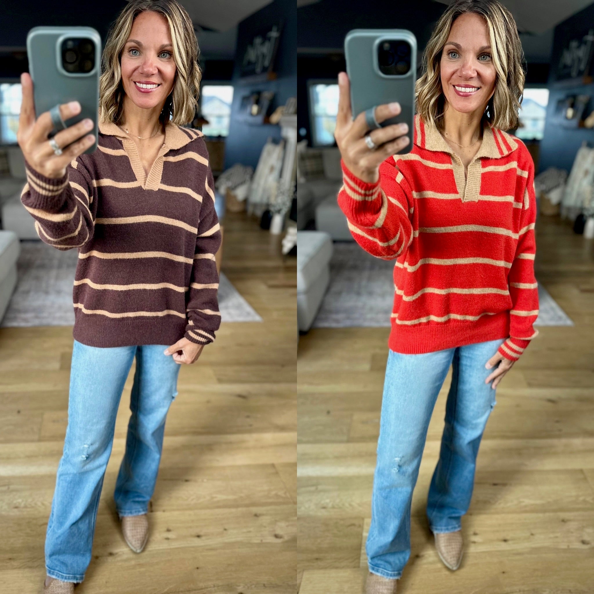 One Or The Other Striped Collared Sweater-sweater-& Merci-Anna Kaytes Boutique, Women's Fashion Boutique in Grinnell, Iowa