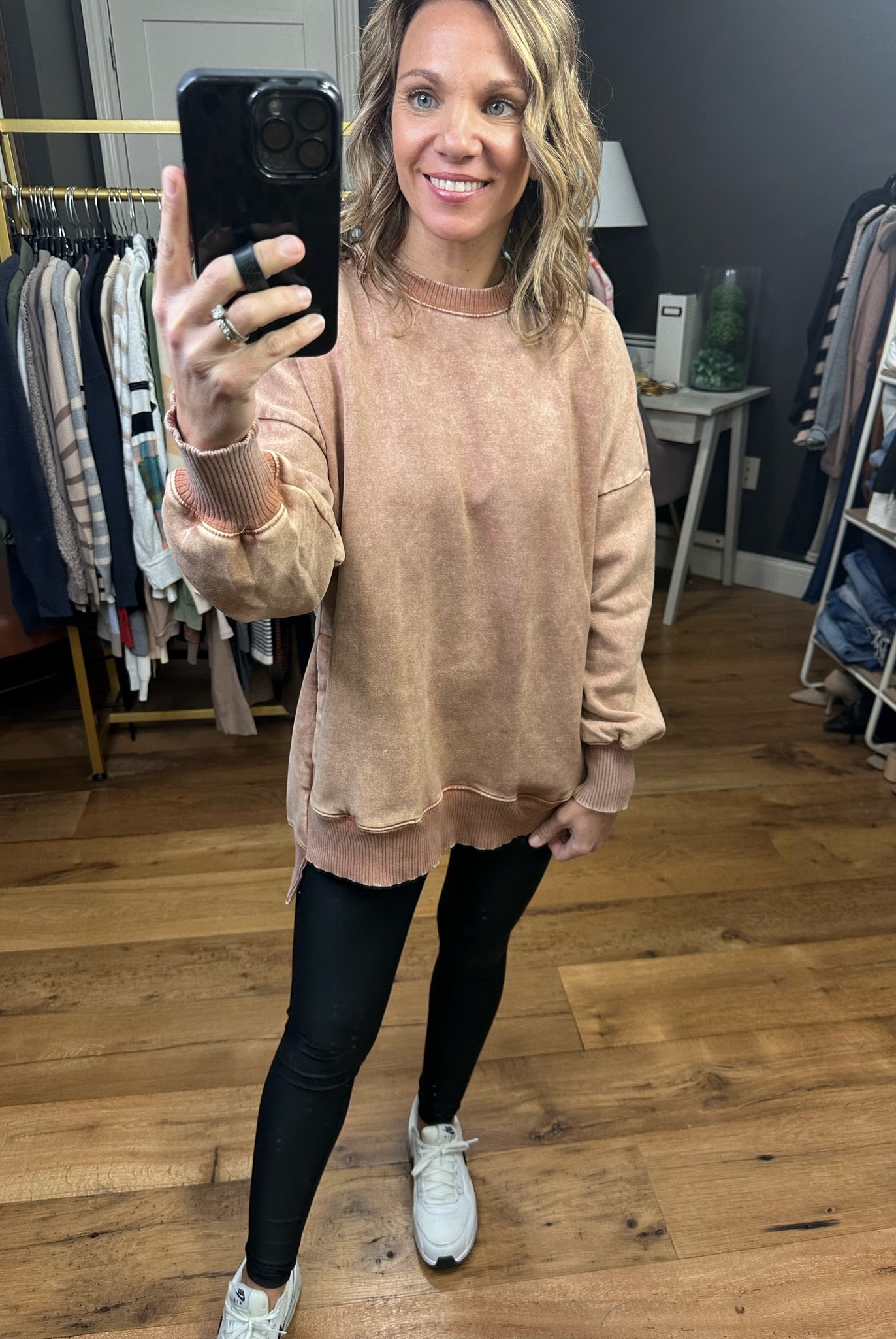 Interested To See Mineral Wash Pocket Crewneck Sweatshirt - Rust-Sweaters-Zenana OTW-4552y-Anna Kaytes Boutique, Women's Fashion Boutique in Grinnell, Iowa