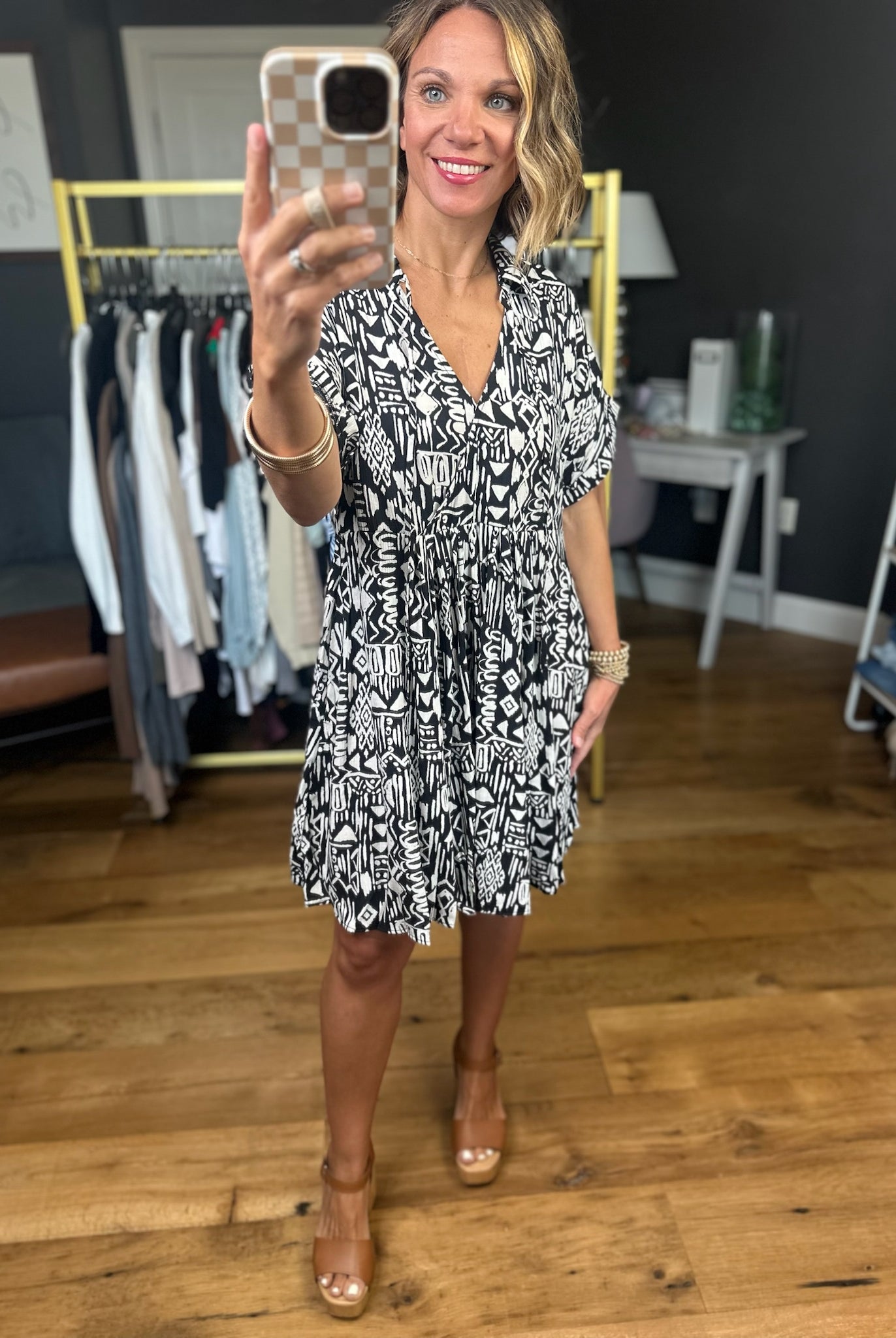 Need To Know Patterned Dress - Black/Ivory-Easel-Anna Kaytes Boutique, Women's Fashion Boutique in Grinnell, Iowa