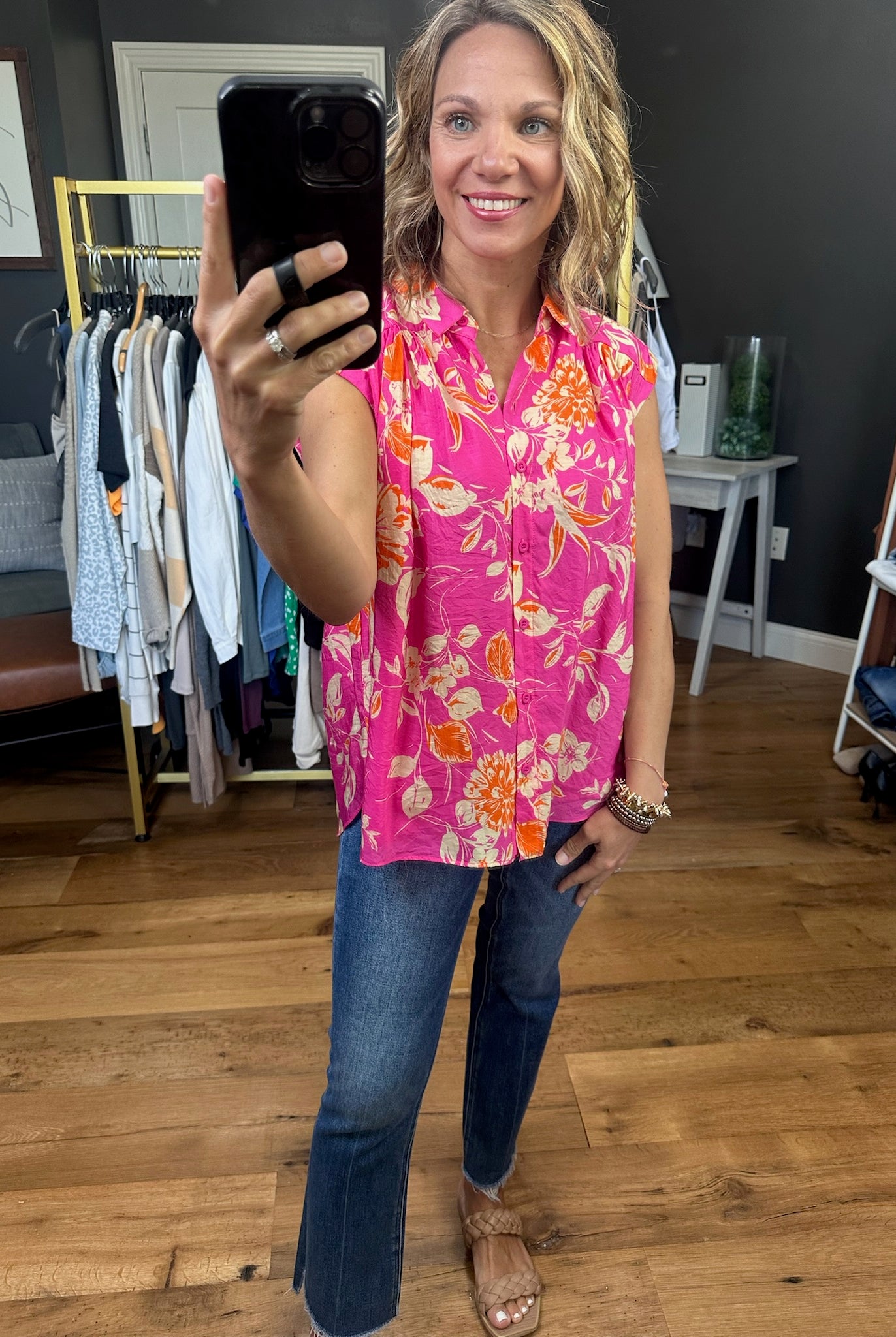 Lesson Learned Floral Top - Hot Pink Multi-Short Sleeves-Fate-Anna Kaytes Boutique, Women's Fashion Boutique in Grinnell, Iowa