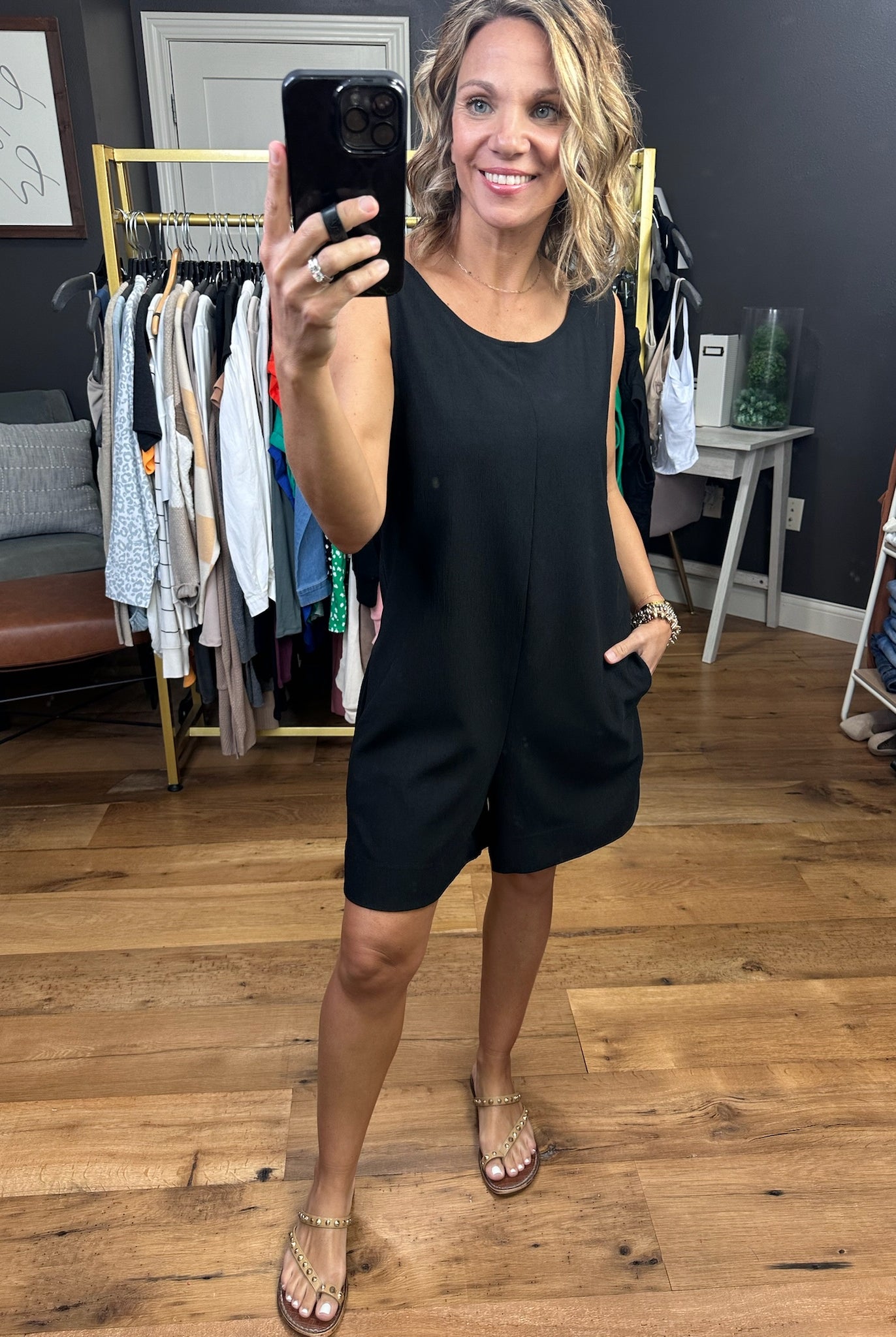 Weekend Recap Pocket Romper - Black-Rompers-Jodifl-Anna Kaytes Boutique, Women's Fashion Boutique in Grinnell, Iowa