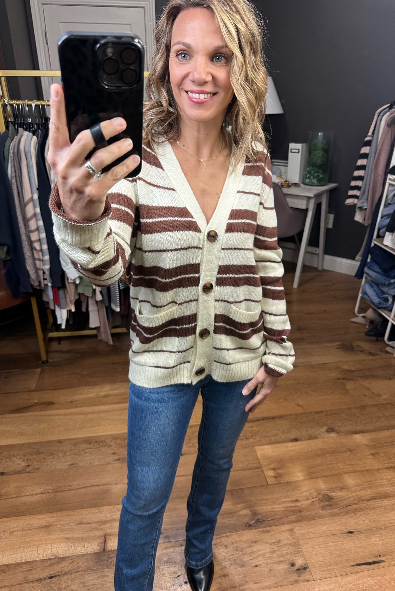 Least Bit Curious Striped Button Cardigan - Multiple Options-Cardigans-Staccato 54364-Anna Kaytes Boutique, Women's Fashion Boutique in Grinnell, Iowa