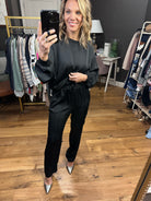 Go My Way Satin High-Waisted Pant - Black-Pants-Skies Are Blue 74145-Anna Kaytes Boutique, Women's Fashion Boutique in Grinnell, Iowa