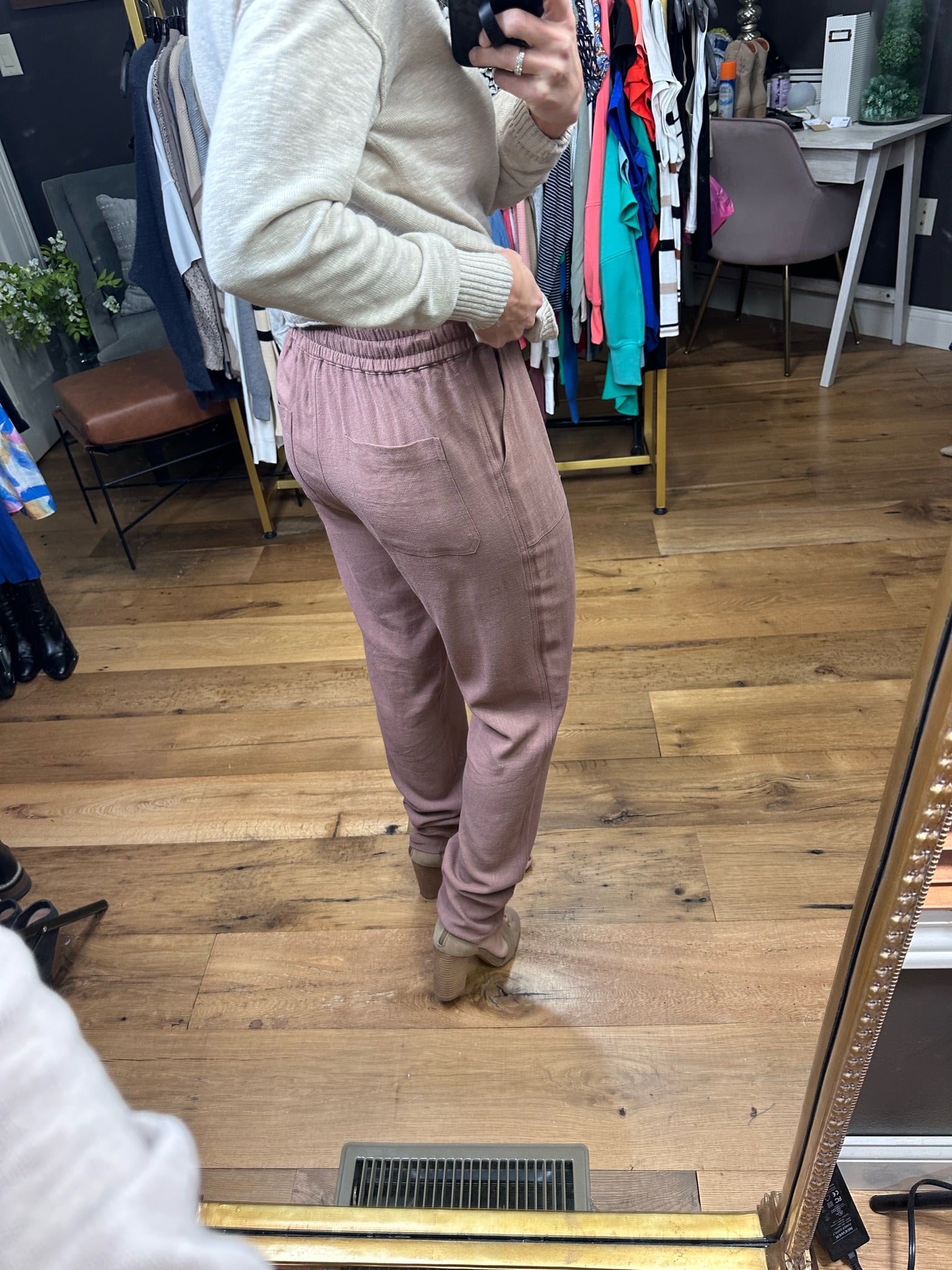 The Kenna Linen Drawstring Jogger - Clay-Joggers-Be Cool 42519-Anna Kaytes Boutique, Women's Fashion Boutique in Grinnell, Iowa