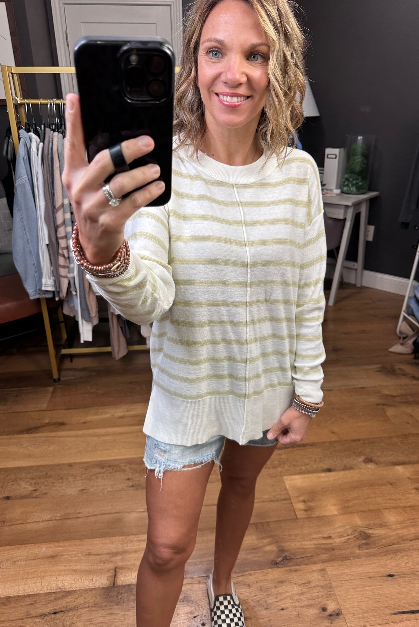 On The Verge Lightweight Striped Sweater - Sage-Sweaters-Be Cool 64039-Anna Kaytes Boutique, Women's Fashion Boutique in Grinnell, Iowa