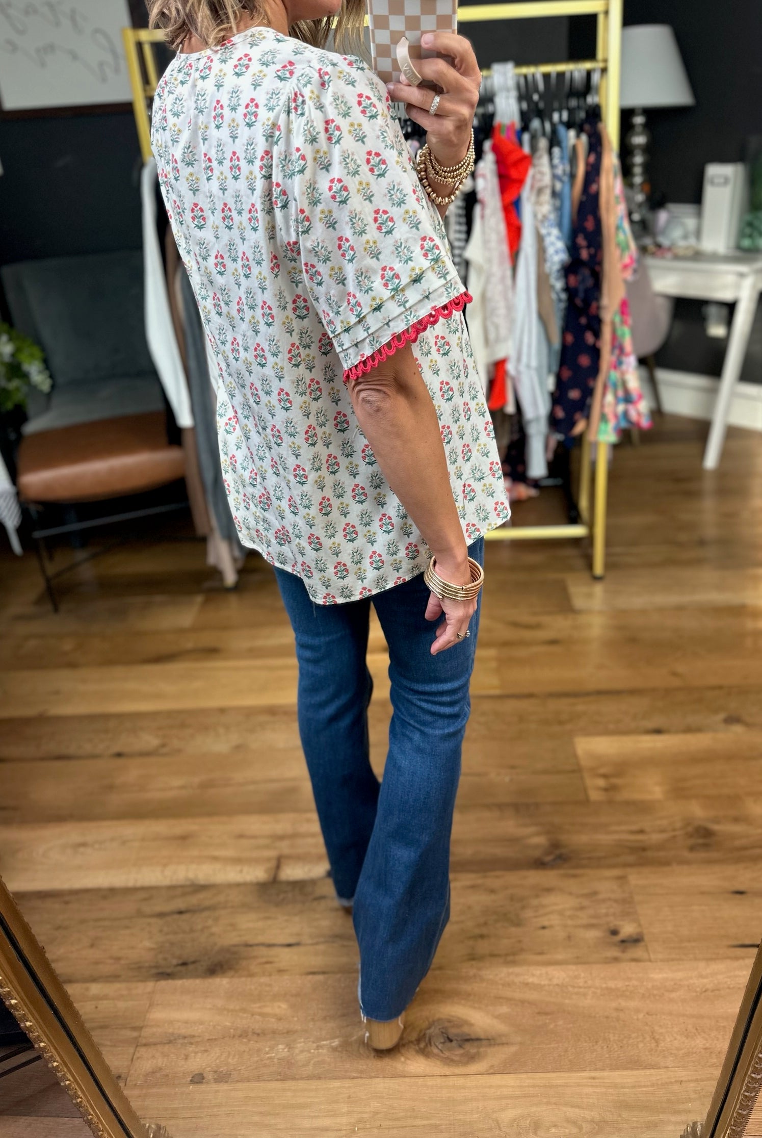 Moving Through Patterned Top - Coral-Entro-Anna Kaytes Boutique, Women's Fashion Boutique in Grinnell, Iowa