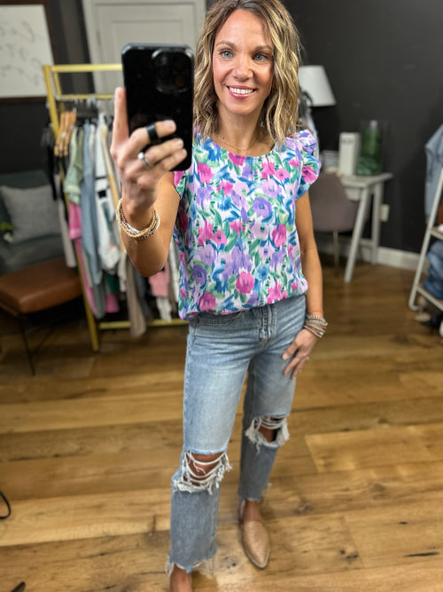 Daydreamer Watercolor Floral Top - Orchid-Les Amis T1382-U-Anna Kaytes Boutique, Women's Fashion Boutique in Grinnell, Iowa