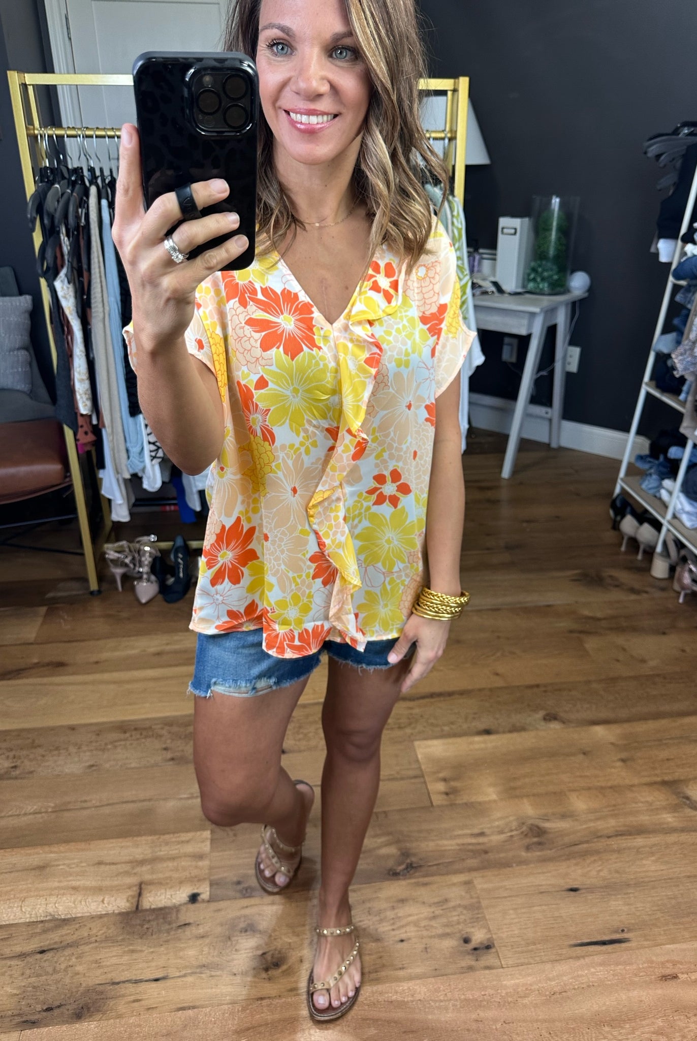 Feeling Bold Floral Top With Flutter Detail - Multiple Options-Short Sleeves-Entro 7002-Anna Kaytes Boutique, Women's Fashion Boutique in Grinnell, Iowa