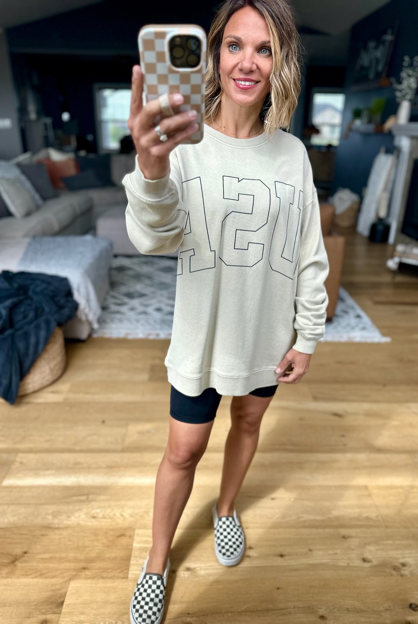 USA Oversized Crew - Natural-Tres Bien-Anna Kaytes Boutique, Women's Fashion Boutique in Grinnell, Iowa