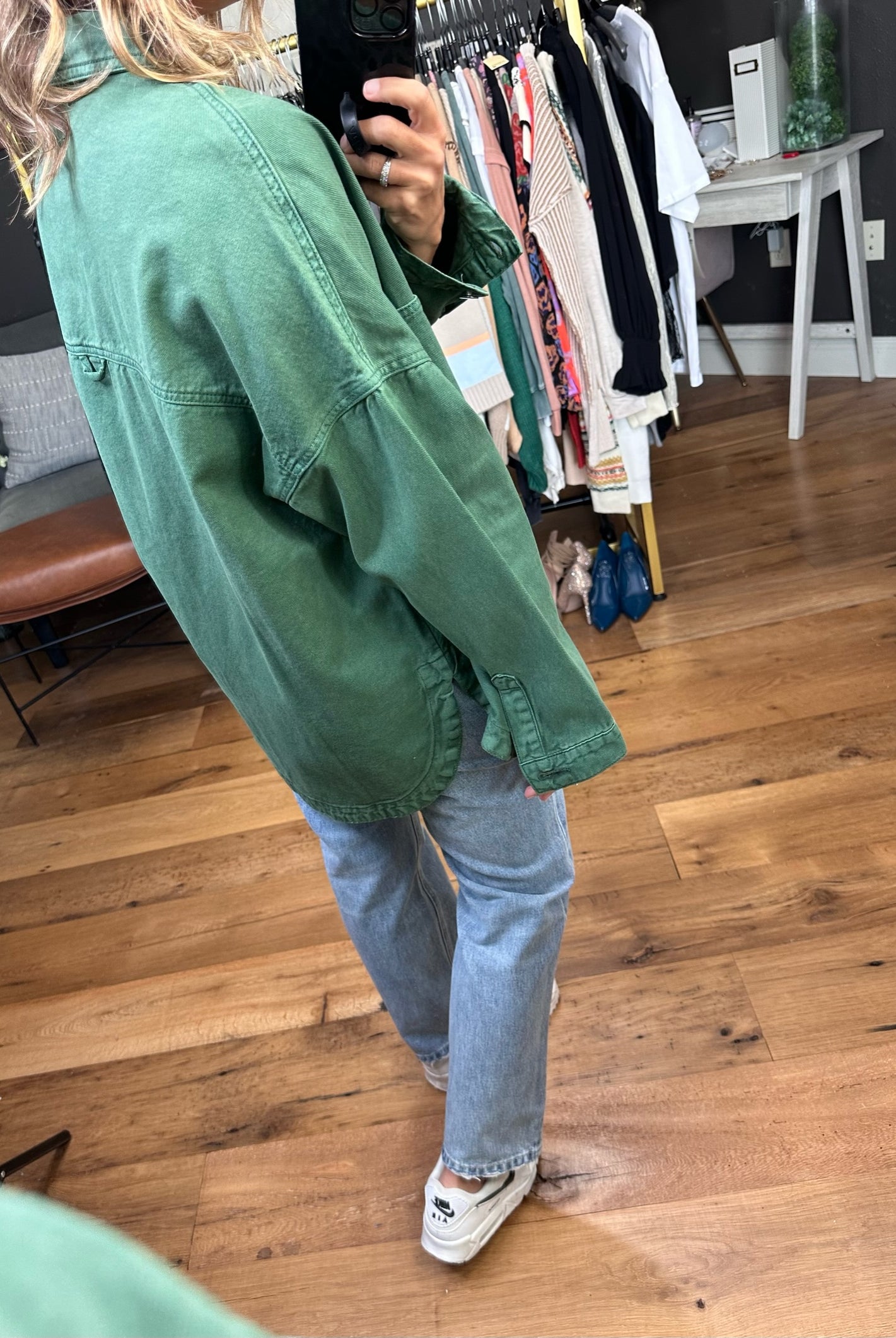 Need A Break Oversized Denim Shacket - Green-Jackets-Bucketlist IJ3010-Anna Kaytes Boutique, Women's Fashion Boutique in Grinnell, Iowa