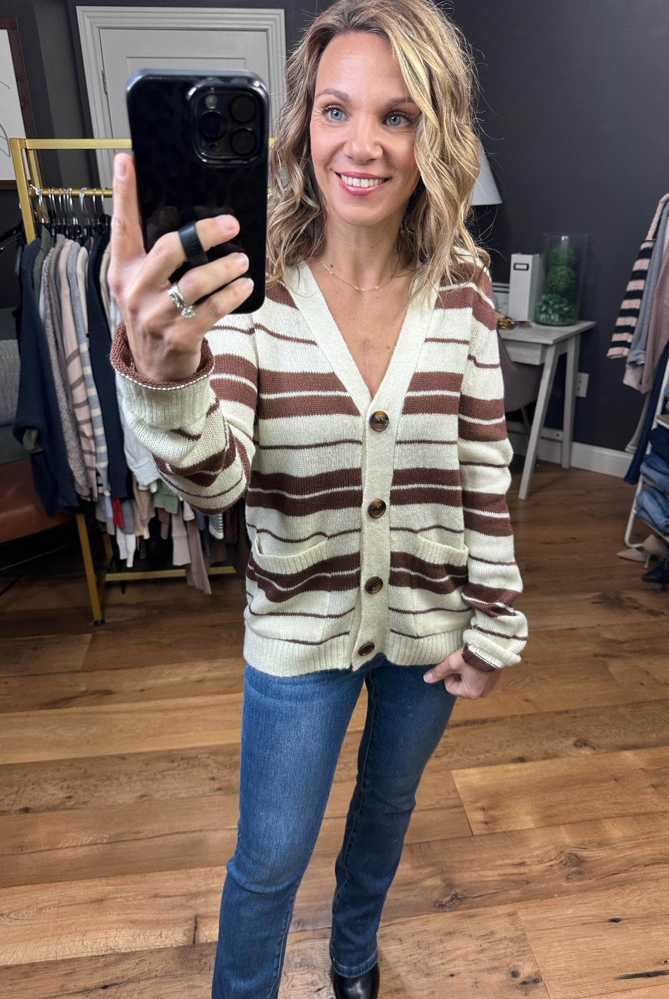Least Bit Curious Striped Button Cardigan - Multiple Options-Cardigans-Staccato 54364-Anna Kaytes Boutique, Women's Fashion Boutique in Grinnell, Iowa