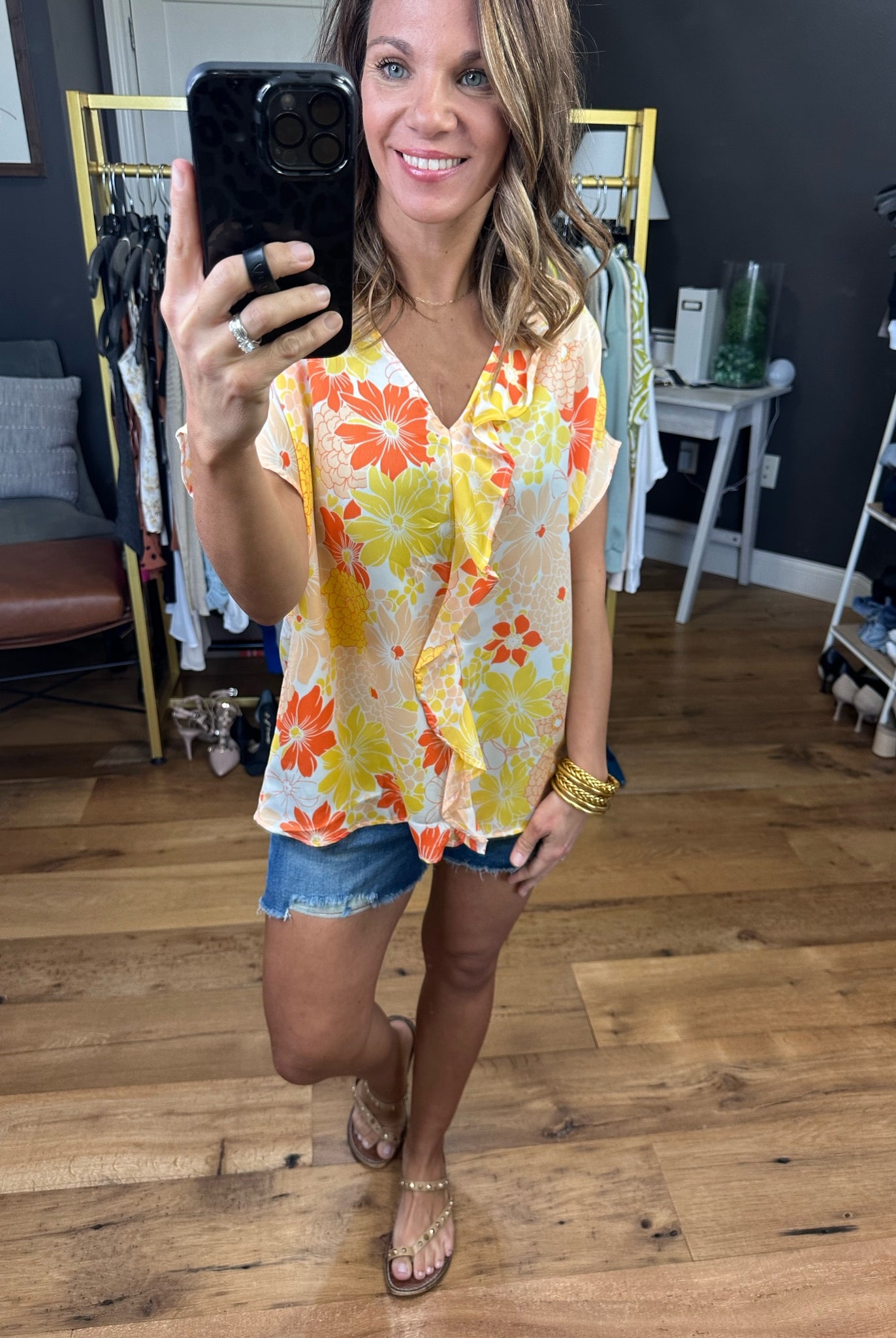 Feeling Bold Floral Top With Flutter Detail - Multiple Options-Short Sleeves-Entro 7002-Anna Kaytes Boutique, Women's Fashion Boutique in Grinnell, Iowa