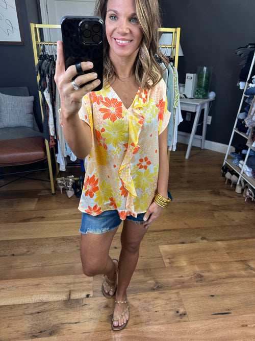 Feeling Bold Floral Top With Flutter Detail - Multiple Options-Entro 7002-Anna Kaytes Boutique, Women's Fashion Boutique in Grinnell, Iowa