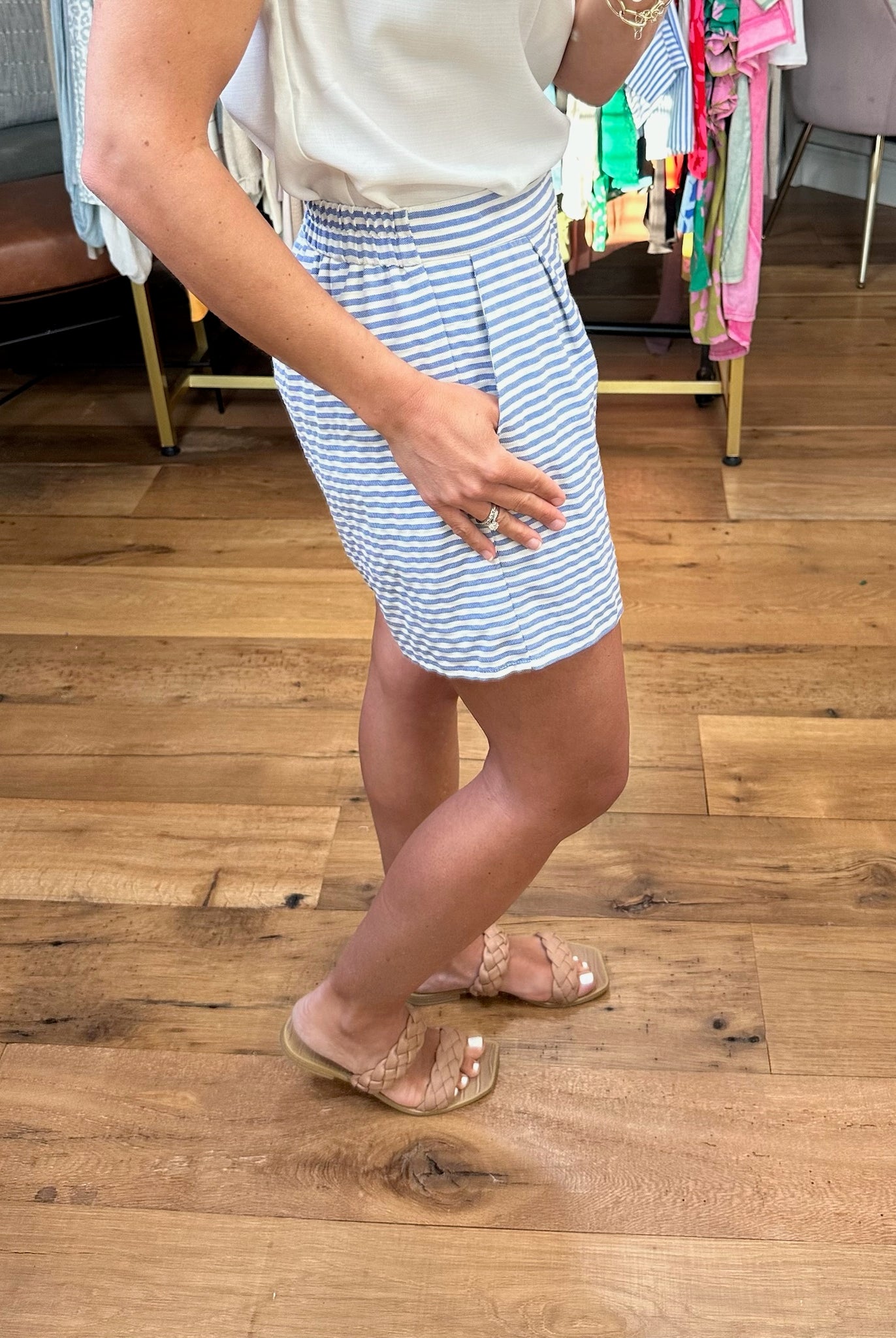 Best Of You High-Waisted Pinstripe Shorts - Blue-Shorts-Entro-Anna Kaytes Boutique, Women's Fashion Boutique in Grinnell, Iowa