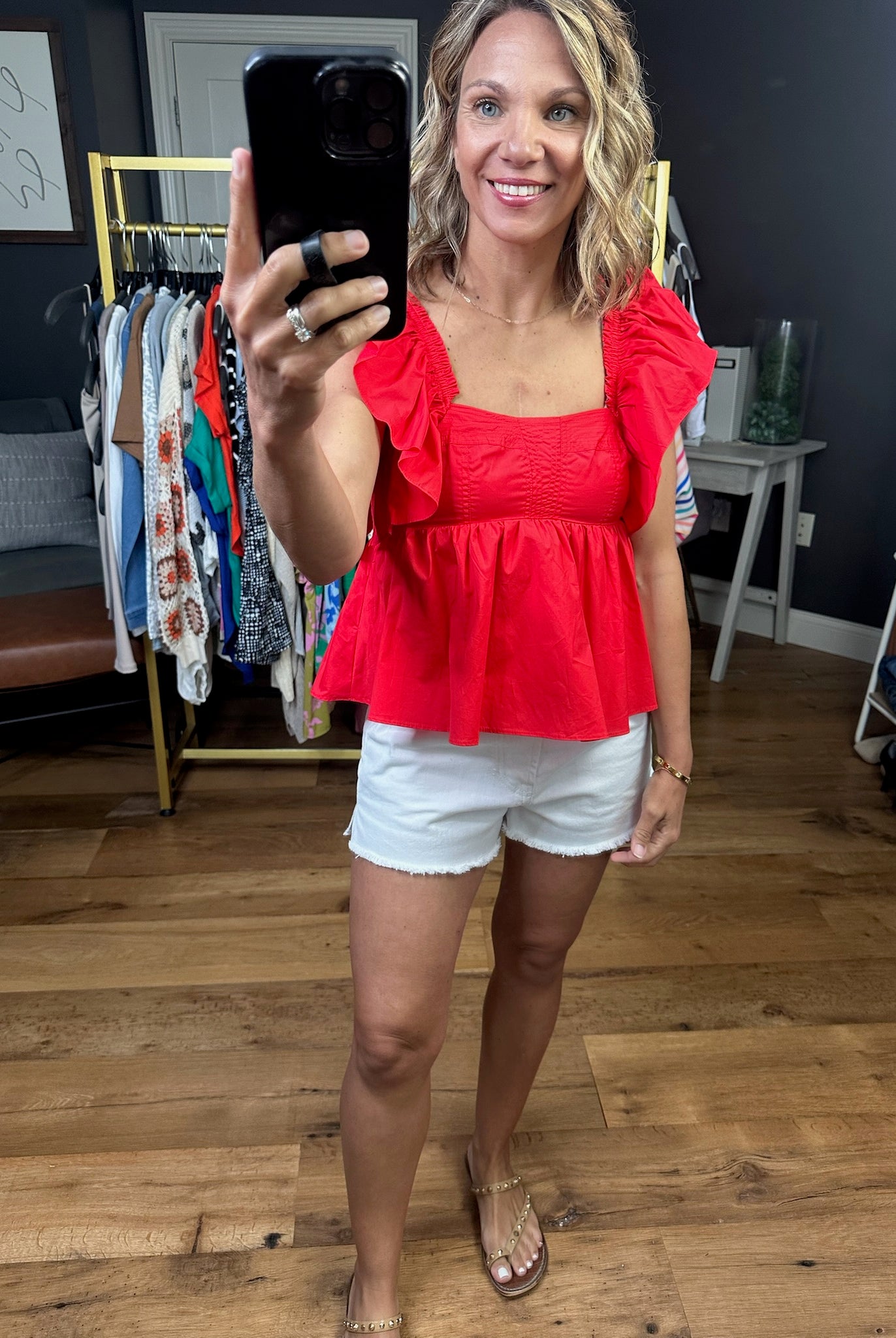 Paint the Town Babydoll Peplum Top - Red-Short Sleeves-Olivaceous-Anna Kaytes Boutique, Women's Fashion Boutique in Grinnell, Iowa