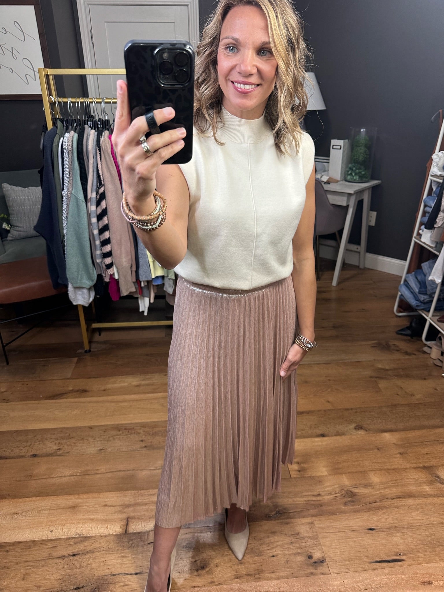Perfectly You Pleated Midi Skirt - Blush-Skirts-Skies Are Blue 52766-Anna Kaytes Boutique, Women's Fashion Boutique in Grinnell, Iowa