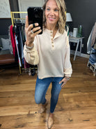 Major Feeling Henley Longsleeve Waffle Top - Oatmilk-Long Sleeves-Wishlist WL23-7680-Anna Kaytes Boutique, Women's Fashion Boutique in Grinnell, Iowa