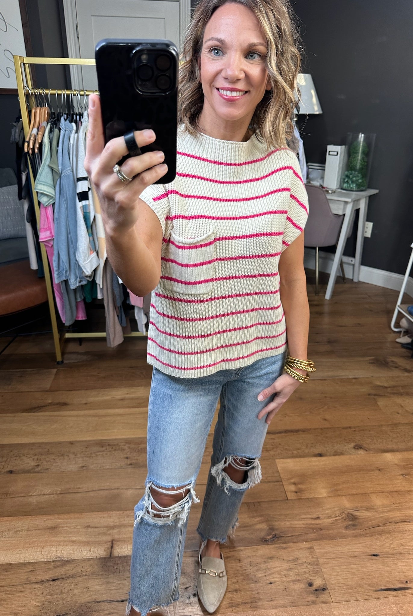 Here Comes The Sun Striped Knit Top - Multiple Options-Short Sleeves-By Together W1168-Anna Kaytes Boutique, Women's Fashion Boutique in Grinnell, Iowa