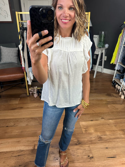 Think Of Love Contrasting Flutter Sleeve Top - Ivory-Blu Pepper Mine TB8098-Anna Kaytes Boutique, Women's Fashion Boutique in Grinnell, Iowa