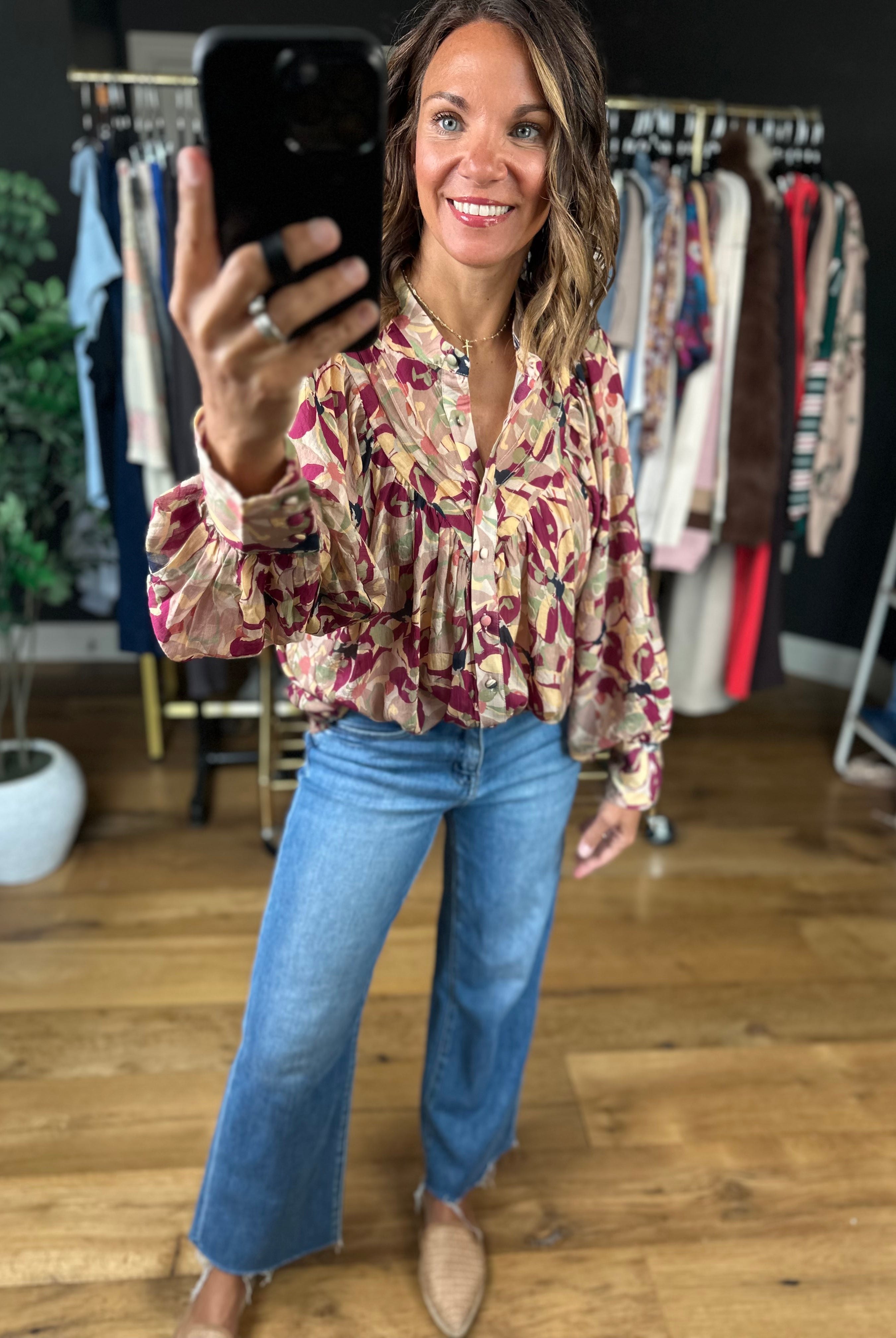 Time Goes By Patterned Top-Long Sleeves-ee:some-Anna Kaytes Boutique, Women's Fashion Boutique in Grinnell, Iowa