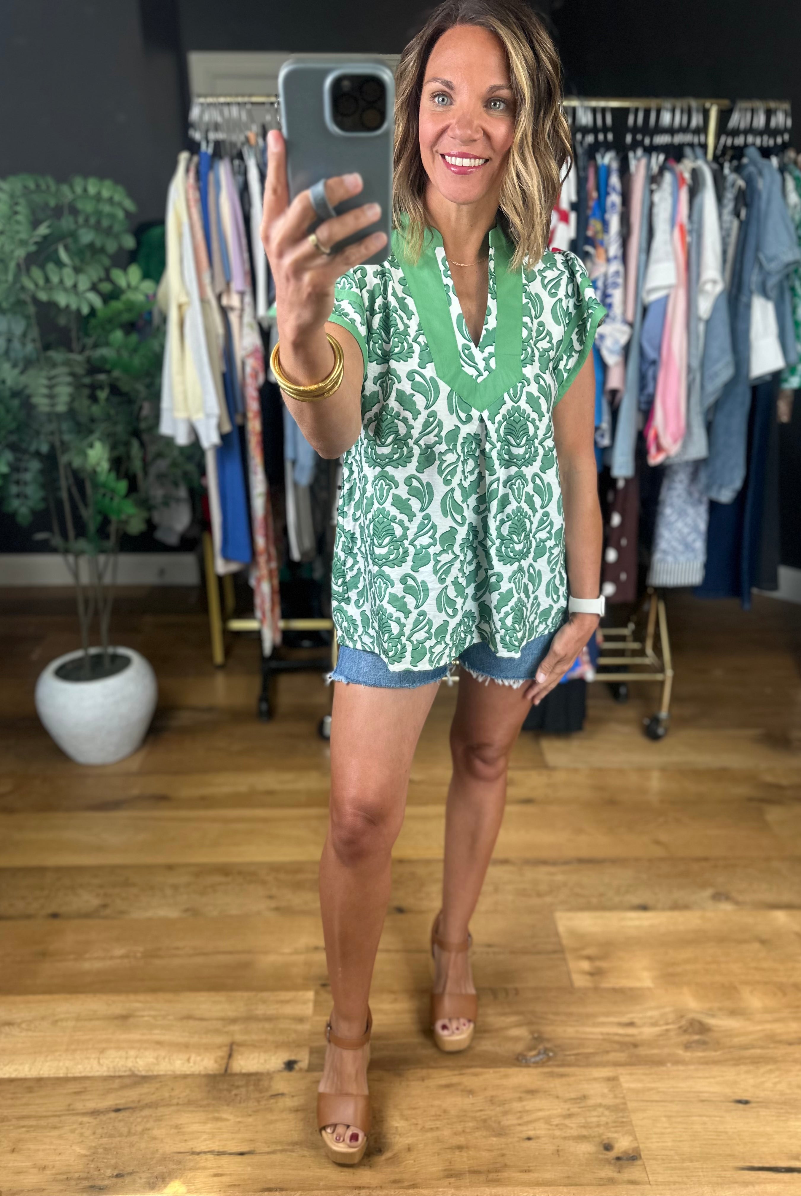 Late Spring Moment Patterned Top-Short Sleeves-Umgee-Anna Kaytes Boutique, Women's Fashion Boutique in Grinnell, Iowa