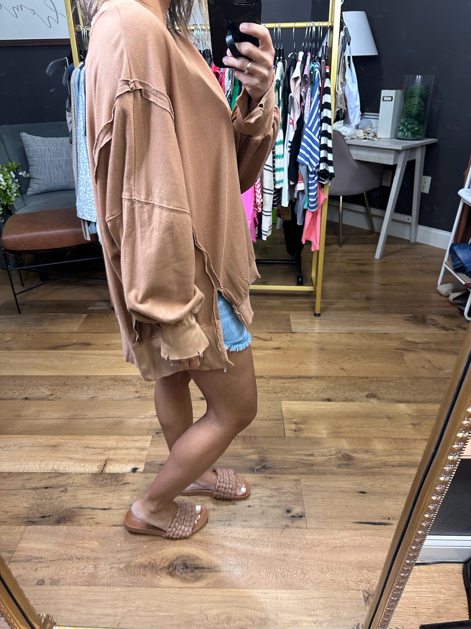 On the Regular Balloon Sleeve Crew - Vintage Rust-Short Sleeves-Bibi-Anna Kaytes Boutique, Women's Fashion Boutique in Grinnell, Iowa