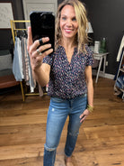 In The Best Way Flutter Sleeve Patterned Top - Navy-Short Sleeves-Skies ArE Blue 45306-Anna Kaytes Boutique, Women's Fashion Boutique in Grinnell, Iowa